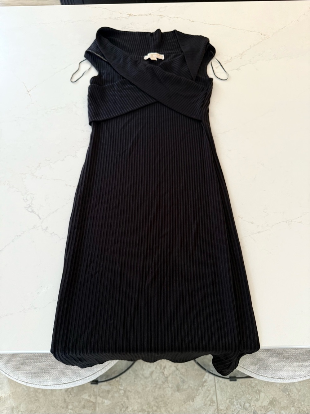 Michael Kors Black Ribbed Crossover Midi Dress